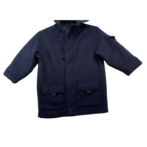 Gap Kids Wool-Blend Hooded Coat XS (S) Navy Quilted Lining & Large Pockets - Picture 3 of 10